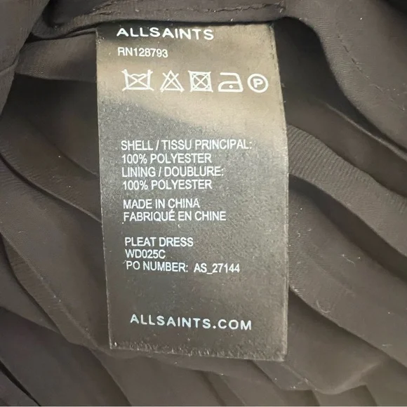 All Saints Black Pleat Spaghetti Strap Mini Dress B1/18 - Picture 9 of 13